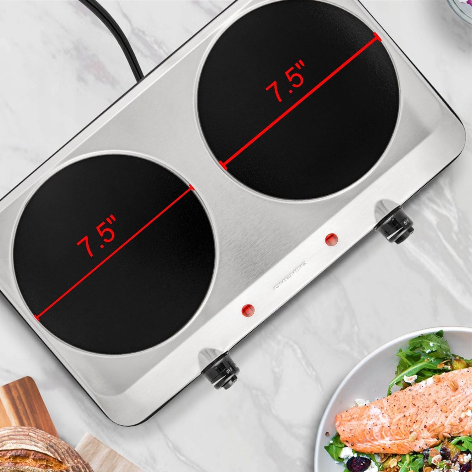 OVENTE Countertop Infrared Single Burner, 1000W Electric Hot Plate with 7” Ceramic Glass Cooktop, 5 Level Temperature Setting & Easy to Clean Base, Compact Stove for Home Dorm Office, Silver BGI101S