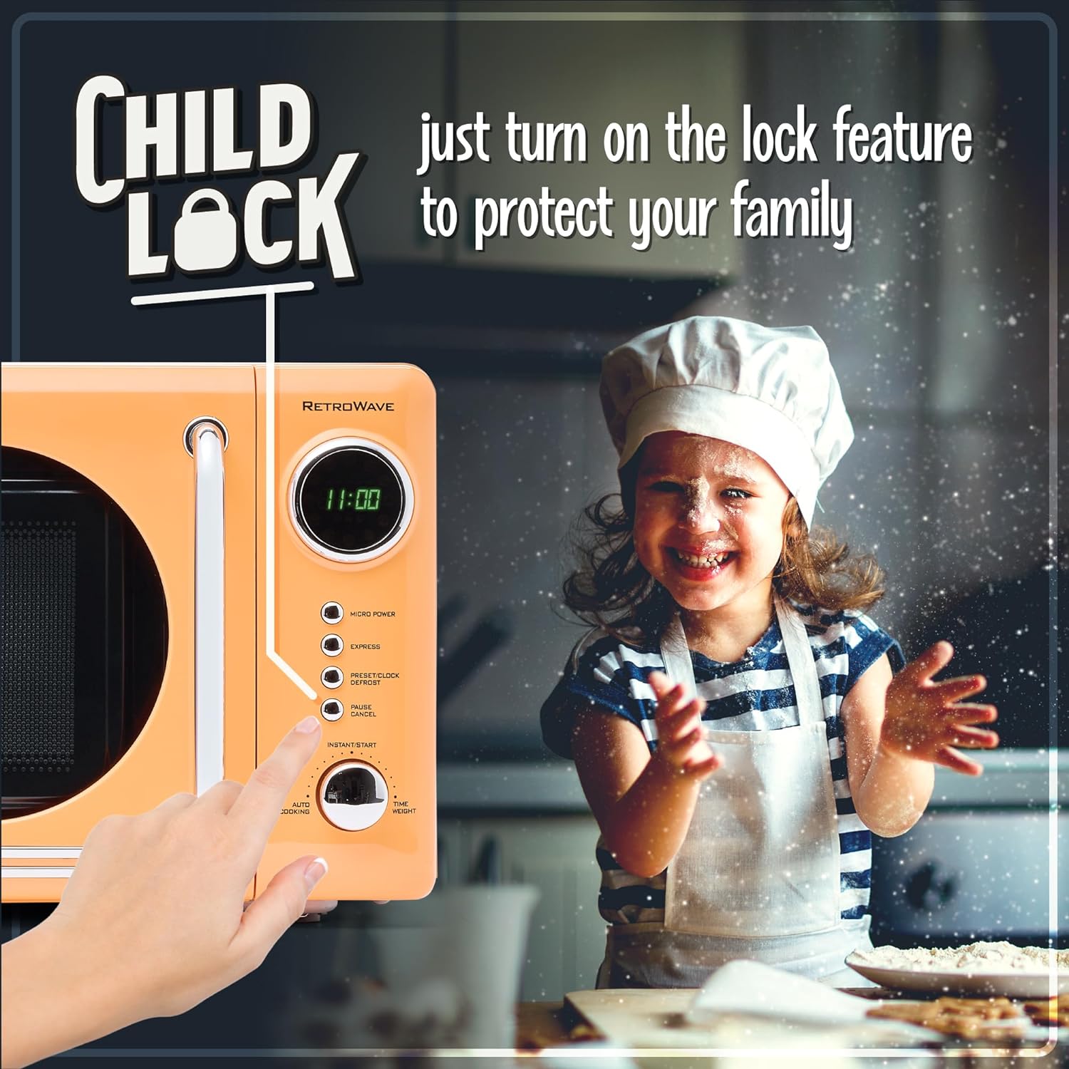 Nostalgia Retro Compact Countertop Microwave Oven - 0.7 Cu. Ft. - 700-Watts with LED Digital Display - Child Lock - Easy Clean Interior - Aqua