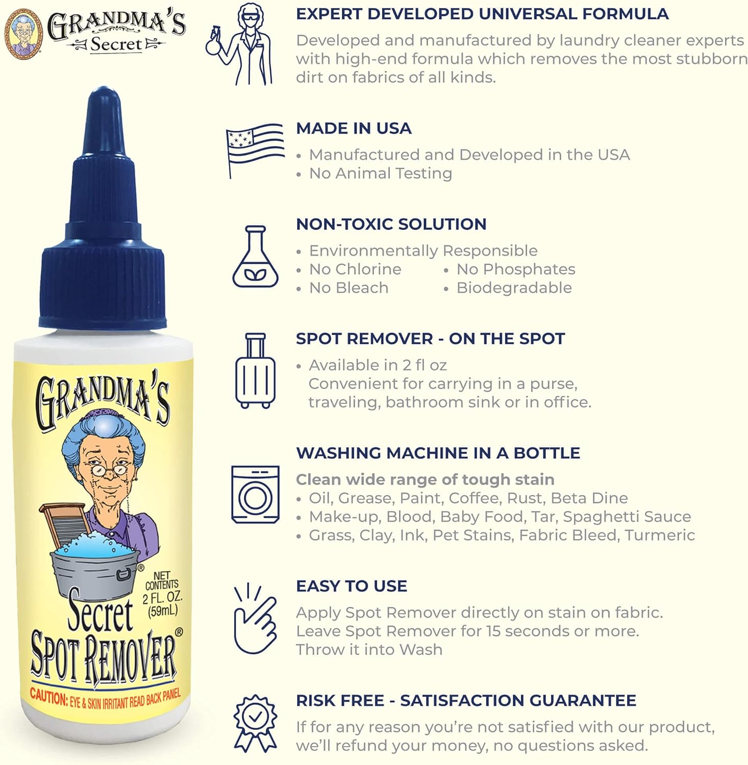 Grandma's Secret Spot Remover Laundry Spray - Chlorine, Bleach and Toxin-Free Fabric Stain Remover for Clothes - Removes Oil, Paint, Blood and Pet Stains - 16 Oz, 2 Pack