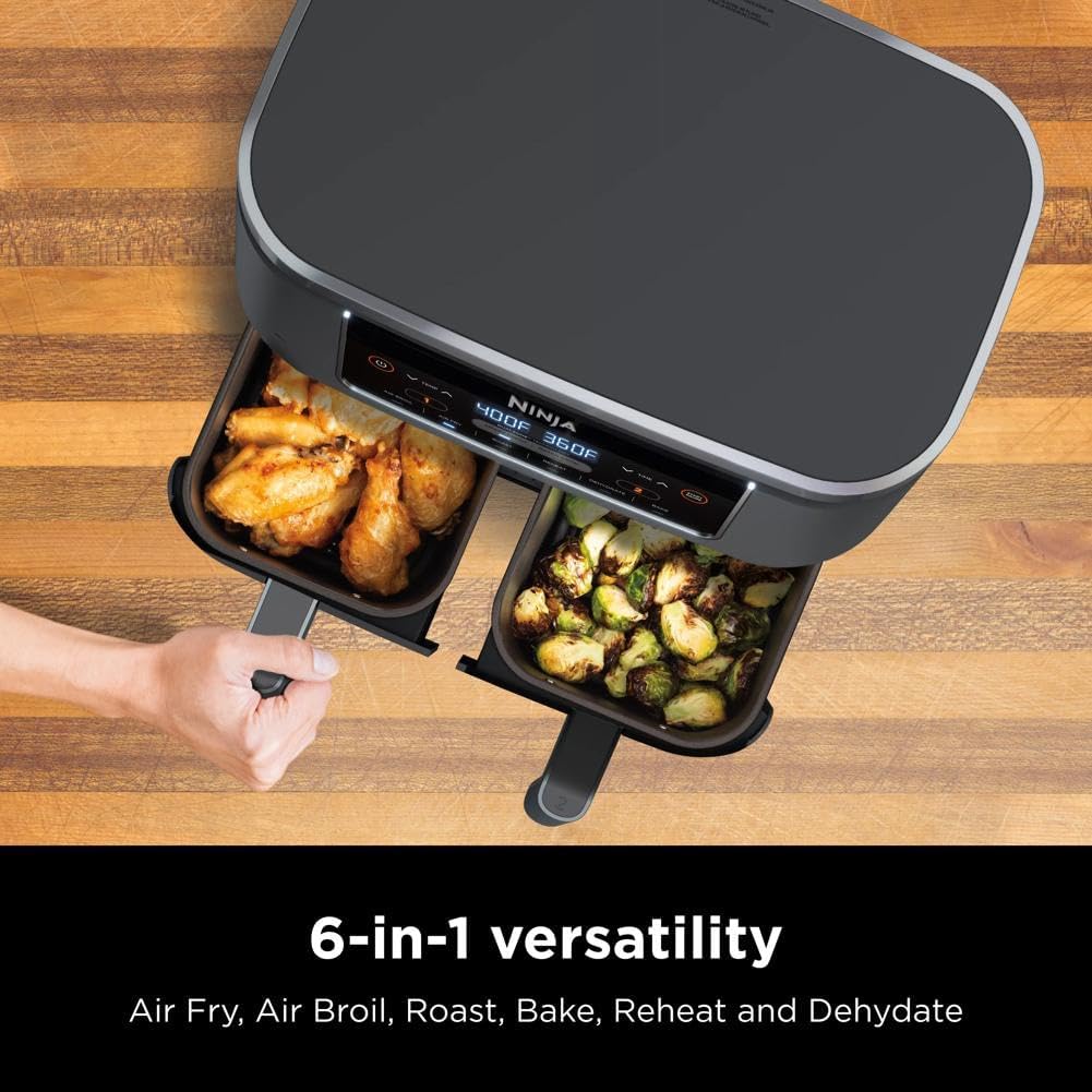 Ninja Air Fryer, Thermometer, Roast, Bake, Air Fry, Crisps, Broil, Reheats, Keep Warm, 10-in-1, Fries, Frozen Food, Veggies, and Meat, Quick Meals, Healthy Meals, Less Oil