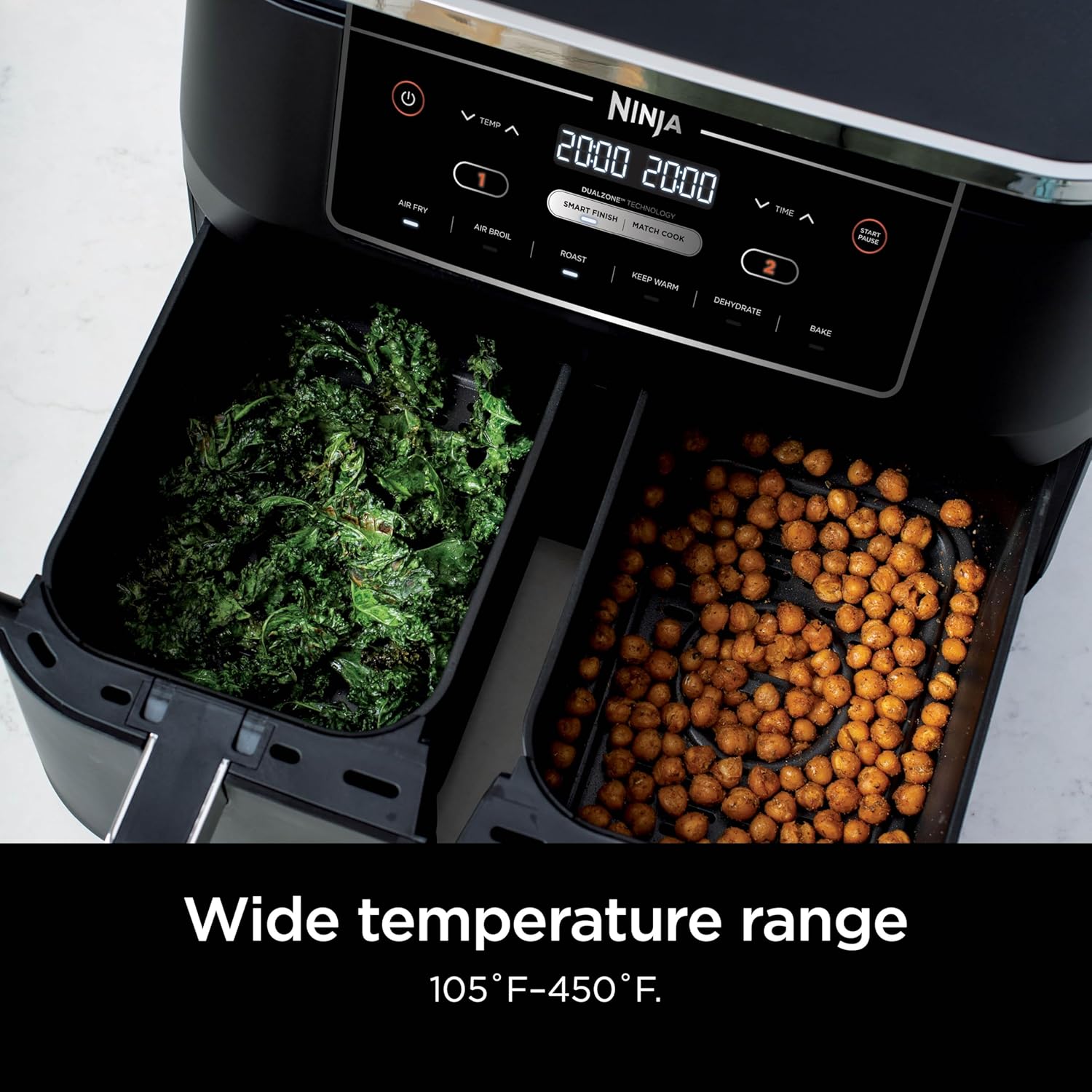 Ninja Air Fryer, Thermometer, Roast, Bake, Air Fry, Crisps, Broil, Reheats, Keep Warm, 10-in-1, Fries, Frozen Food, Veggies, and Meat, Quick Meals, Healthy Meals, Less Oil