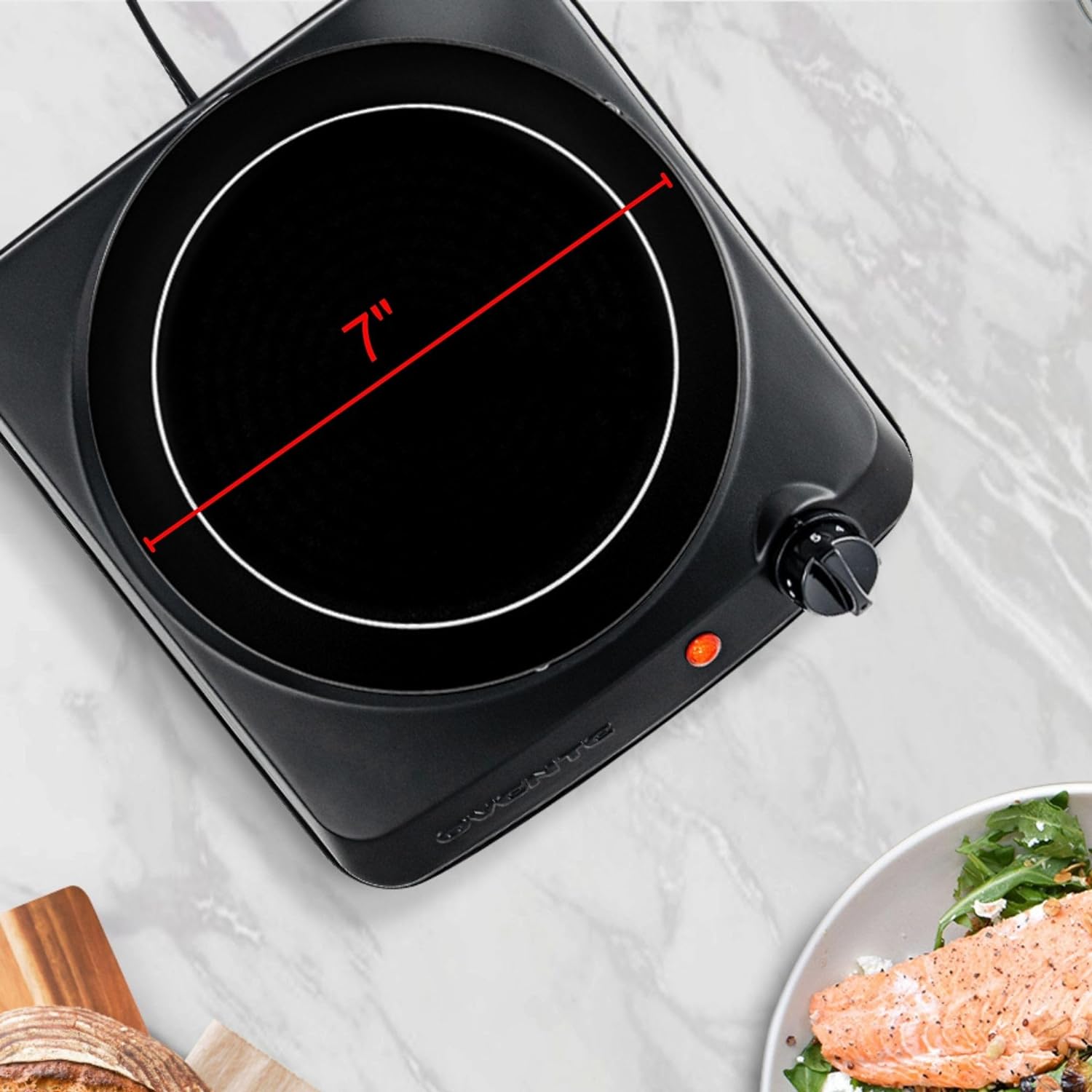 OVENTE Countertop Infrared Single Burner, 1000W Electric Hot Plate with 7” Ceramic Glass Cooktop, 5 Level Temperature Setting & Easy to Clean Base, Compact Stove for Home Dorm Office, Silver BGI101S