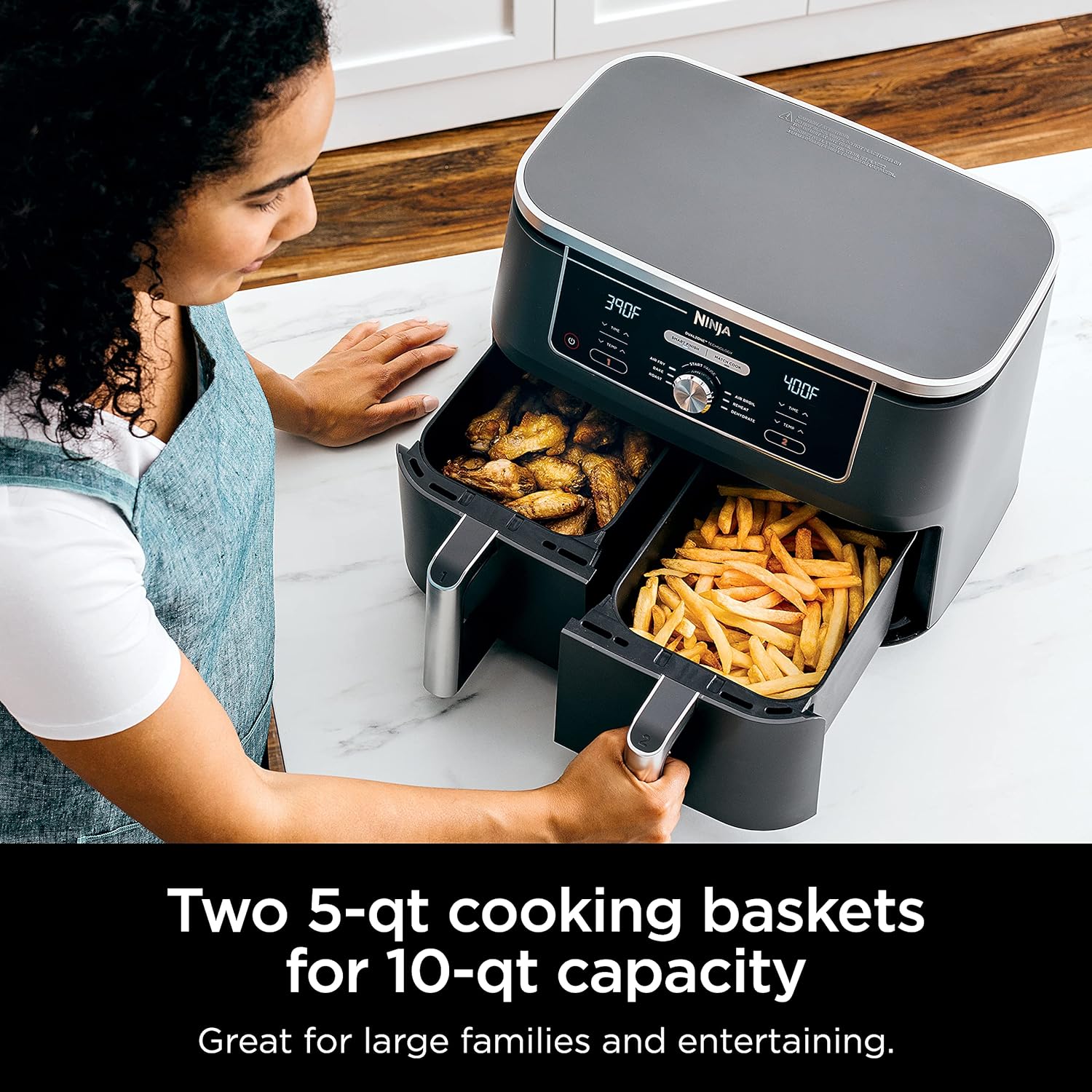 Ninja Air Fryer, Thermometer, Roast, Bake, Air Fry, Crisps, Broil, Reheats, Keep Warm, 10-in-1, Fries, Frozen Food, Veggies, and Meat, Quick Meals, Healthy Meals, Less Oil