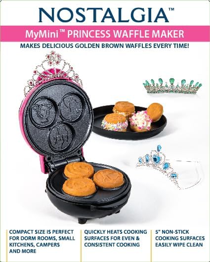 Nostalgia MyMini Cars and Trucks Shape Electric Waffle Maker, 5-Inch Non-Stick Griddle for Waffles, Hash Browns, Eggs, and More, Yellow