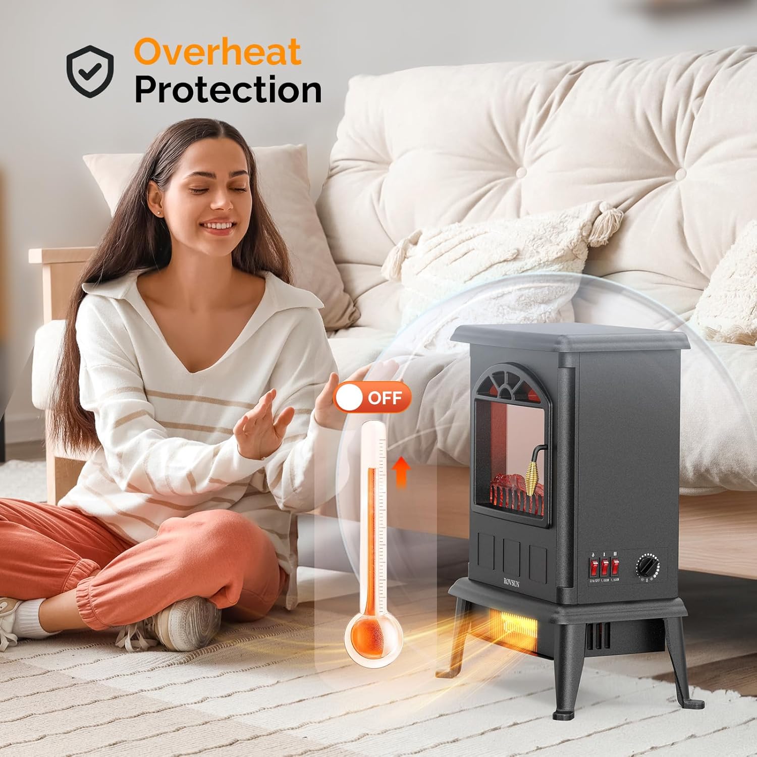 ROVSUN 1500W Electric Fireplace Stove, 22.4