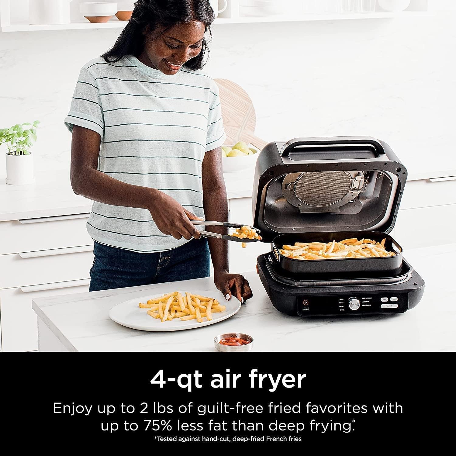 Ninja FG551 Foodi Smart XL 6-in-1 Indoor Grill with Air Fry, Roast, Bake, Broil & Dehydrate, Smart Thermometer, Black/Silver