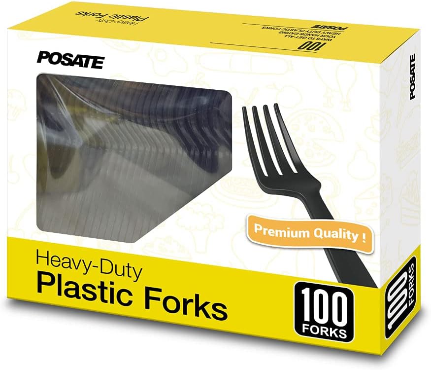 POSATE Heavy Weight Plastic Forks, Clear Disposable, 100 Count