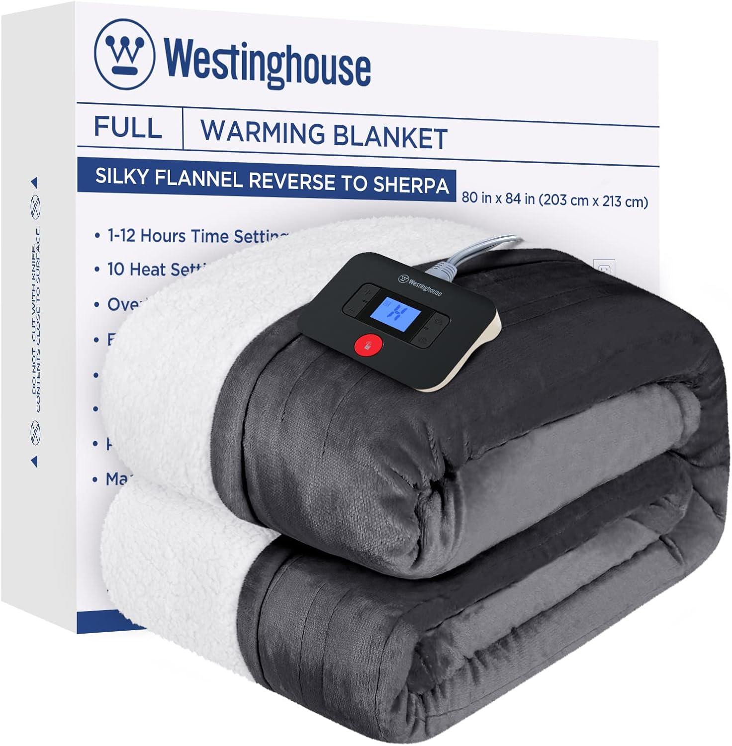 Westinghouse Heated Throw Blanket, Electric Blanket Throw with 6 Heating Levels and 2-10 Hours Time Settings, Flannel to Sherpa Super Cozy Heated Blanket Machine Washable, 50x60 inch, Charcoal