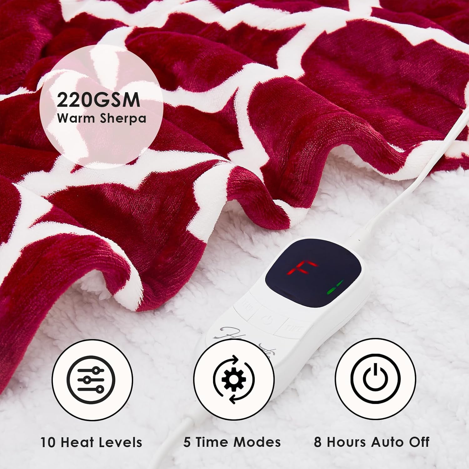 Homemate Heated Blanket Electric Throw - 50“x60“ Heating Blanket with 10 Fast Heat Levels 8 Hours Auto Off Soft Cozy Flannel Over-Heated Protection ETL Certification Keep Warming in Home