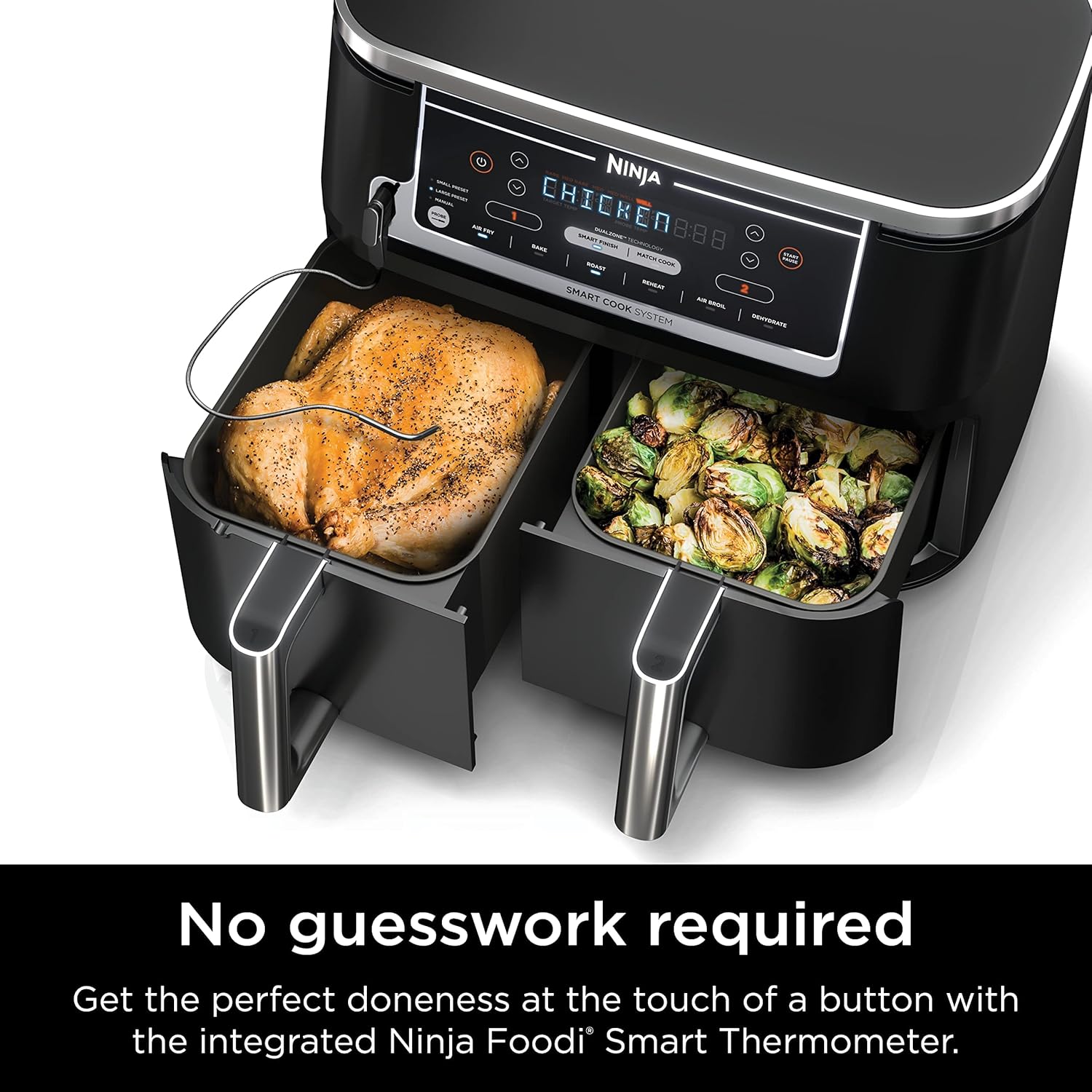 Ninja Air Fryer, Thermometer, Roast, Bake, Air Fry, Crisps, Broil, Reheats, Keep Warm, 10-in-1, Fries, Frozen Food, Veggies, and Meat, Quick Meals, Healthy Meals, Less Oil