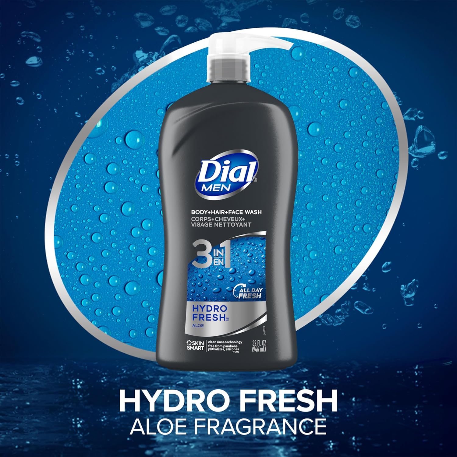 Dial Men 3in1 Body, Hair and Face Wash, Ultimate Clean, 32 Fl Oz
