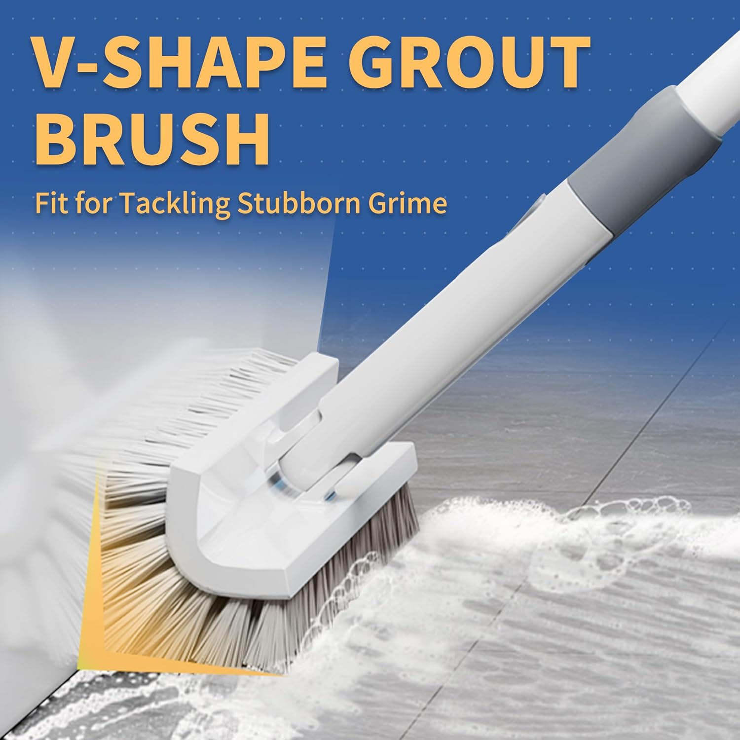 BOOMJOY Floor Scrub Brush with Long Handle, 2 in 1 Scrape and Brush, Stiff Bristles Floor Scrubber, Deck Brush for Cleaning Bathroom, Patio, Garage, Kitchen, Bath, Tile