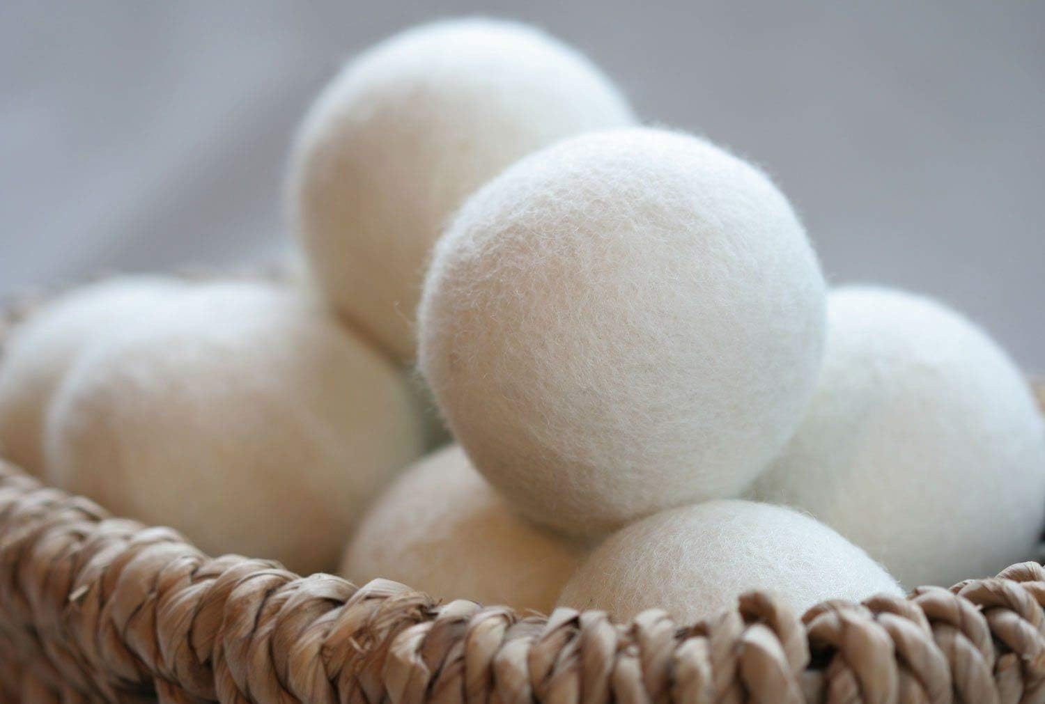 6 Pack All Natural Organic Wool Dryer Balls XL Size - Reusable Chemical Free Natural Fabric Softener, Anti Static, Reduces Clothing Wrinkles and Saves Drying Time