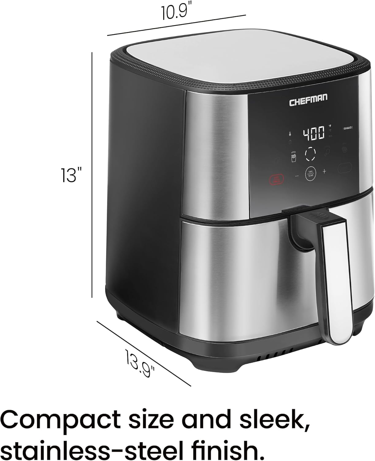 Chefman TurboFry® Touch Air Fryer, XL 8-Qt Family Size, One-Touch Digital Control Presets, French Fries, Chicken, Meat, Fish, Nonstick Dishwasher-Safe Parts, Automatic Shutoff, Stainless Steel
