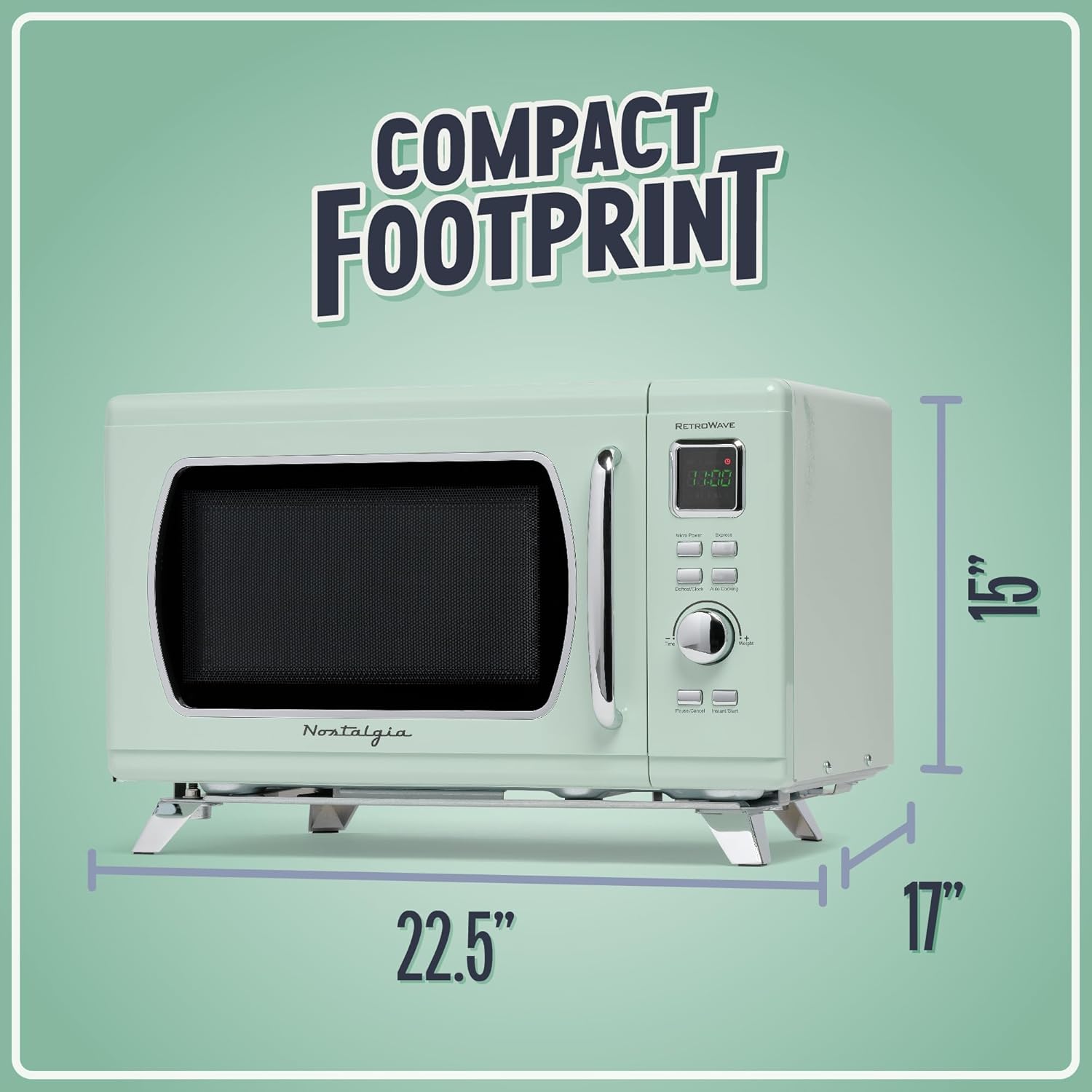 Nostalgia Retro Compact Countertop Microwave Oven - 0.7 Cu. Ft. - 700-Watts with LED Digital Display - Child Lock - Easy Clean Interior - Aqua