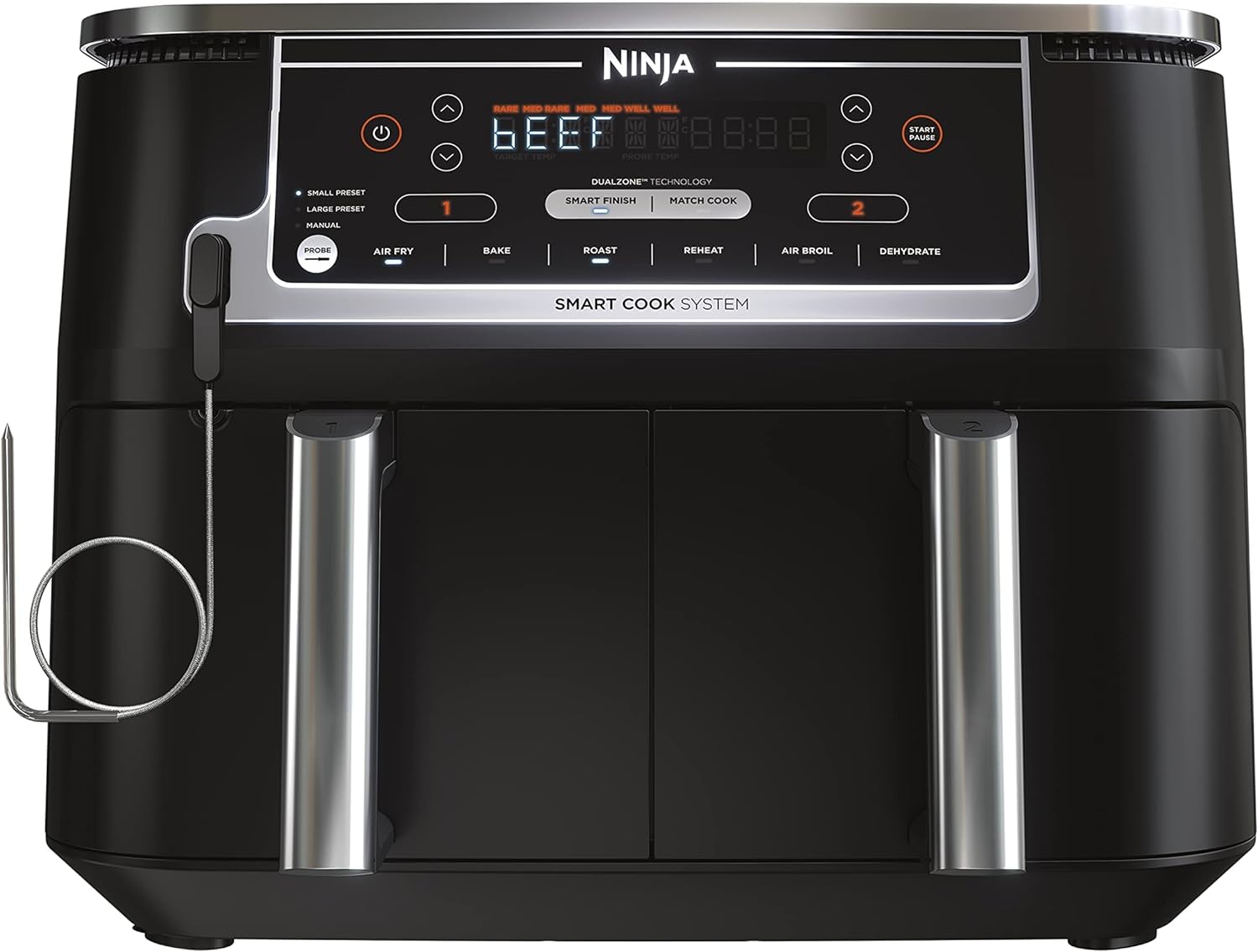 Ninja Air Fryer, Thermometer, Roast, Bake, Air Fry, Crisps, Broil, Reheats, Keep Warm, 10-in-1, Fries, Frozen Food, Veggies, and Meat, Quick Meals, Healthy Meals, Less Oil