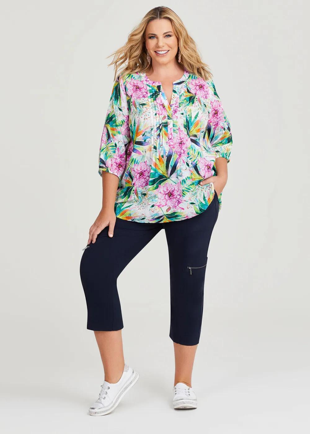 Cotton Tropics Pintuck Top