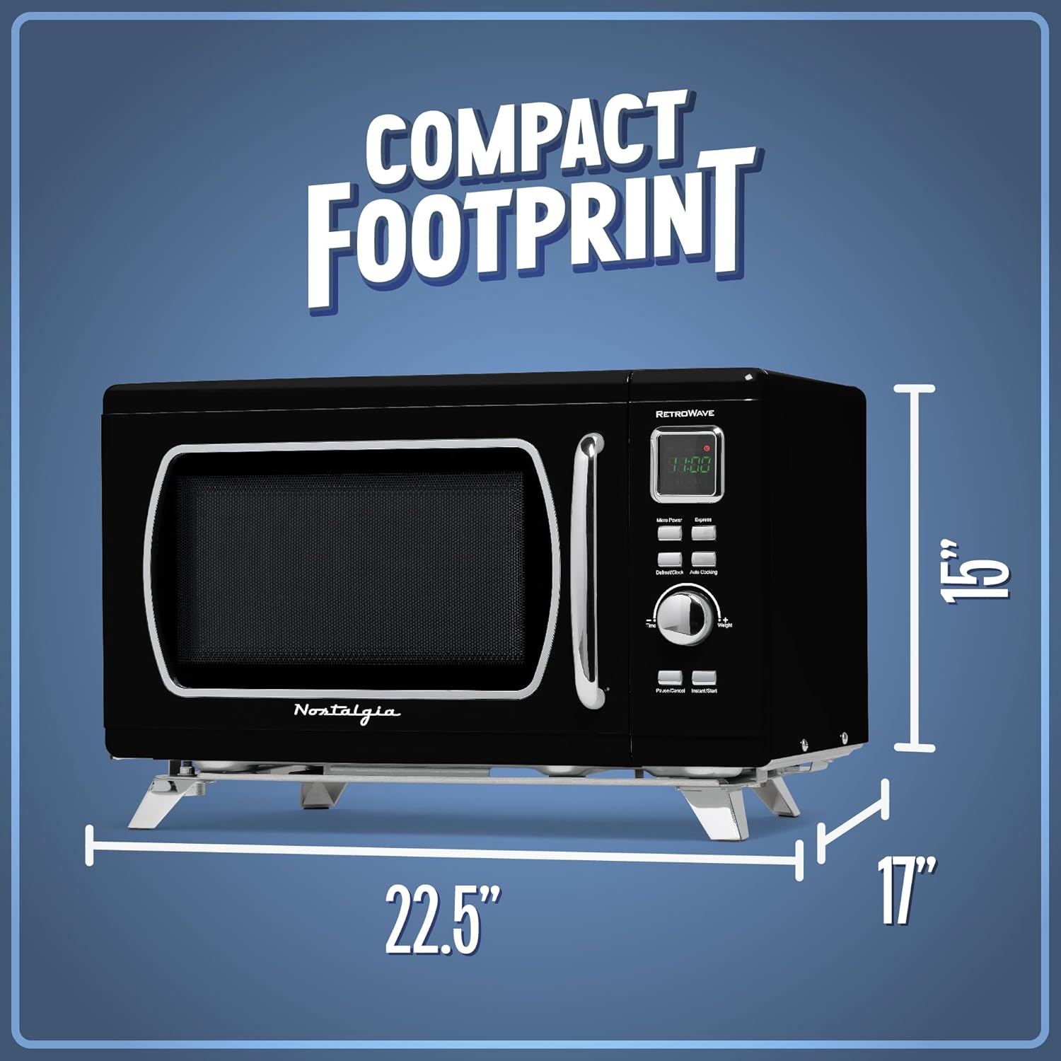 Nostalgia Retro Compact Countertop Microwave Oven - 0.7 Cu. Ft. - 700-Watts with LED Digital Display - Child Lock - Easy Clean Interior - Aqua