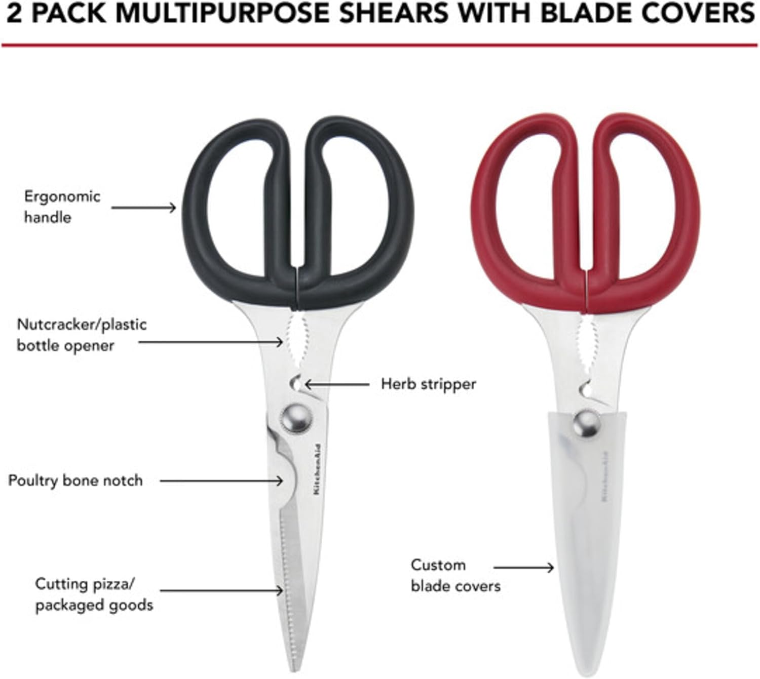 KitchenAid All Purpose Kitchen Shears with Protective Sheath for Everyday use, Dishwasher Safe Stainless Steel Scissors with Comfort Grip, 8.72-Inch, Black