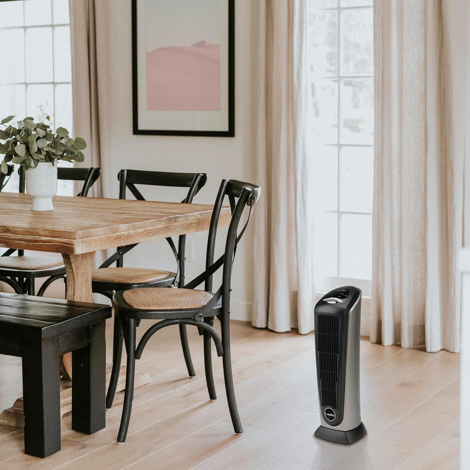 Lasko Oscillating Digital Ceramic Tower Heater for Home with Adjustable Thermostat, Timer and Remote Control, 23 Inches, 1500W, Silver, 755320, 8.5″L x 7.25″W x 23″H, Silver