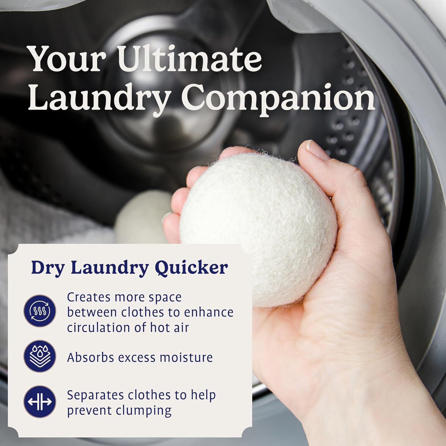 Wool Dryer Balls - Natural Fabric Softener, Reusable, Reduces Clothing Wrinkles and Saves Drying Time. The Large Dryer Ball is a Better Alternative to Plastic Balls and Liquid Softener. (Pack of 6)
