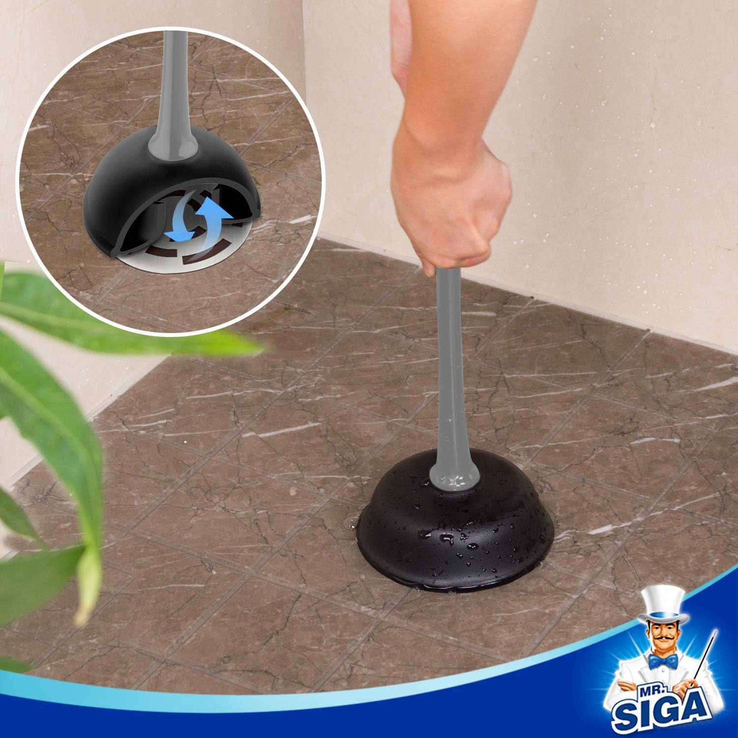 MR.SIGA Toilet Plunger and Bowl Brush Combo for Bathroom Cleaning, Black, 1 Set