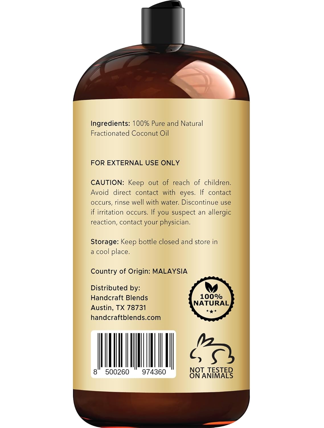 Handcraft Blends Fractionated Coconut Oil - 16 Fl Oz - 100% Pure and Natural - Premium Grade Oil for Skin and Hair - Carrier Oil - Hair and Body Oil - Massage Oil - Hair Tonic
