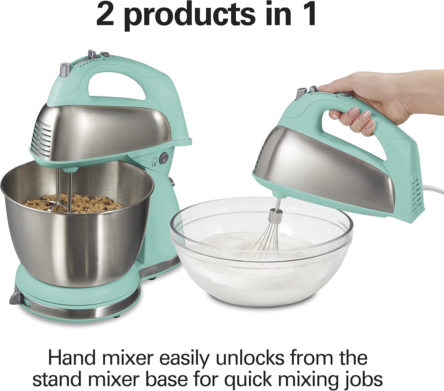 Hamilton Beach Classic Stand and Hand Mixer, 4 Quarts, 6 Speeds with QuickBurst, Bowl Rest, 290 Watts Peak Power, Black and Stainless