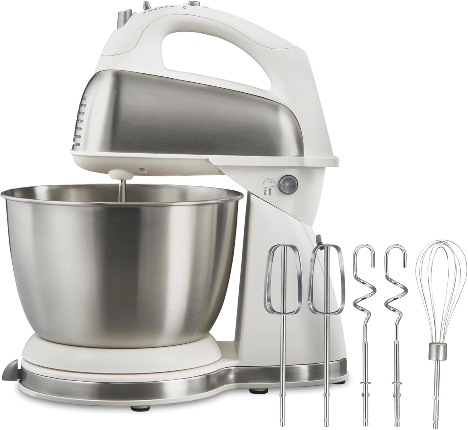 Hamilton Beach Classic Stand and Hand Mixer, 4 Quarts, 6 Speeds with QuickBurst, Bowl Rest, 290 Watts Peak Power, Black and Stainless