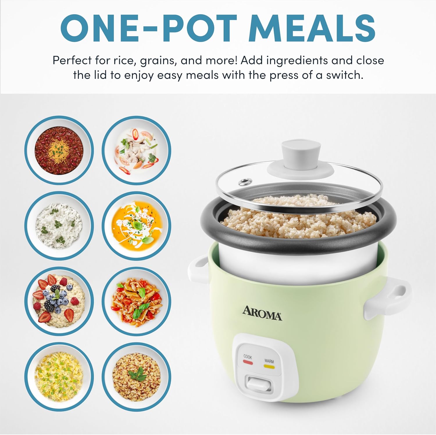 Aroma Housewares 4-Cups (Cooked) / 1Qt. Rice & Grain Cooker (ARC-302NG), White