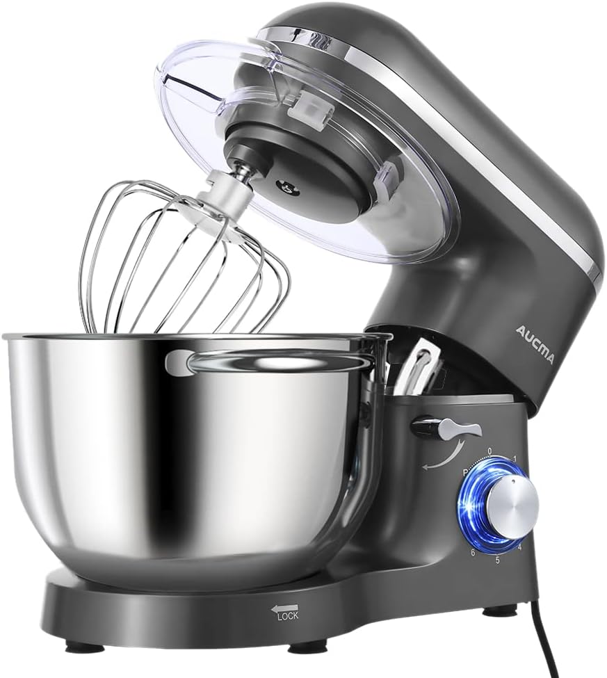 Aucma Stand Mixer,6.5-QT 660W 6-Speed Tilt-Head Food Mixer, Kitchen Electric Mixer with Dough Hook, Wire Whip & Beater (6.5QT, Black)