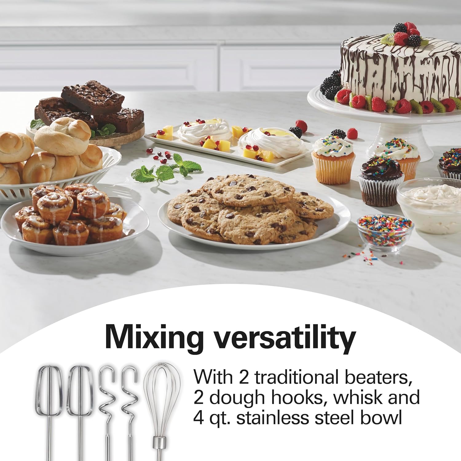 Hamilton Beach Classic Stand and Hand Mixer, 4 Quarts, 6 Speeds with QuickBurst, Bowl Rest, 290 Watts Peak Power, Black and Stainless