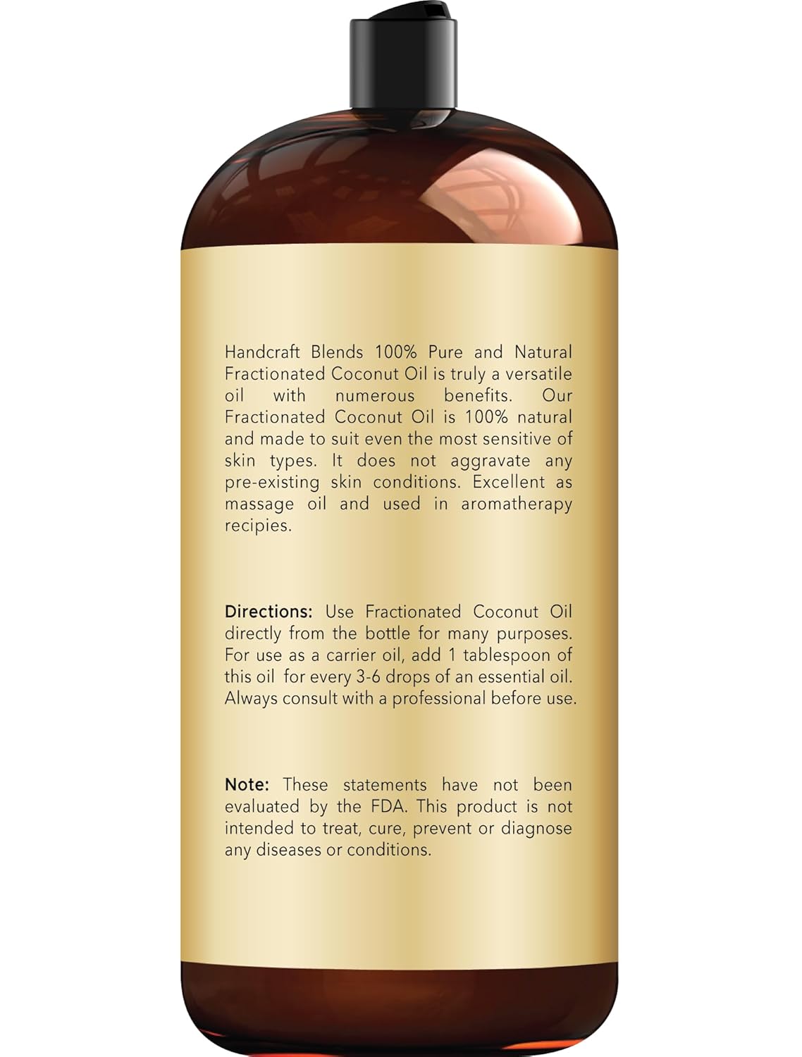 Handcraft Blends Fractionated Coconut Oil - 16 Fl Oz - 100% Pure and Natural - Premium Grade Oil for Skin and Hair - Carrier Oil - Hair and Body Oil - Massage Oil - Hair Tonic