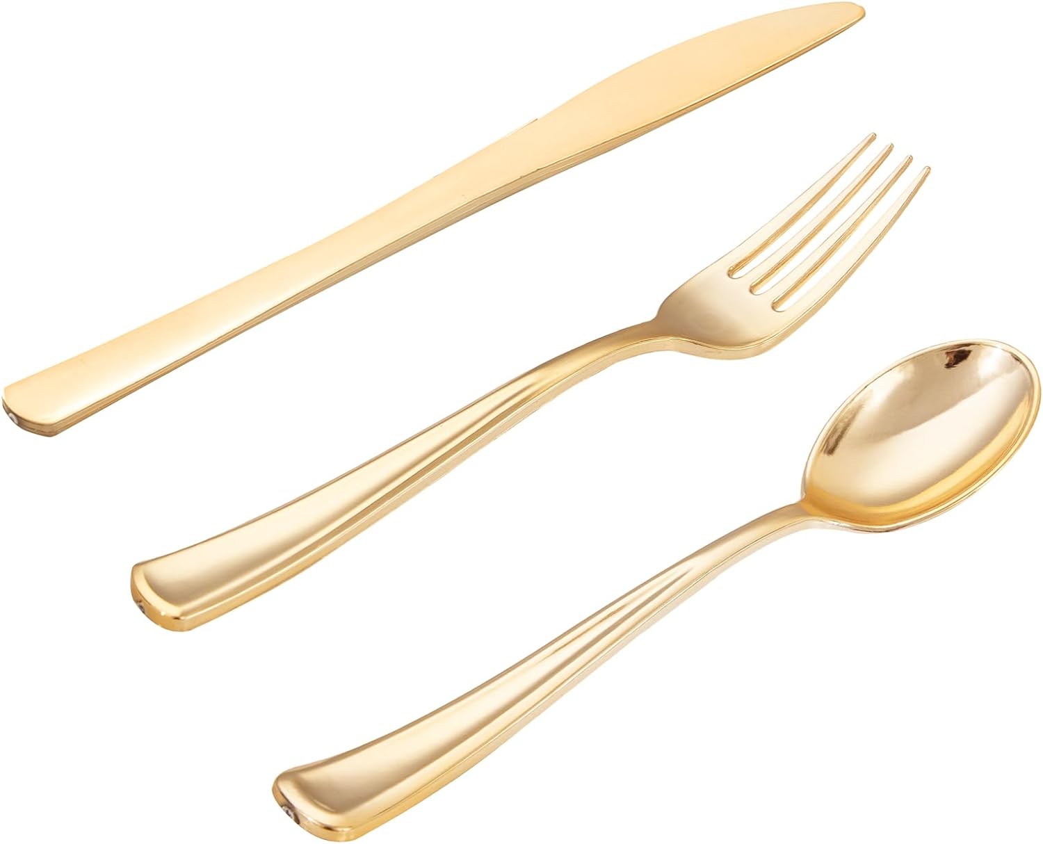 WDF300 Pieces Gold Plastic Silverware - Heavy Duty Disposable Gold Cutlery Set Plastic Gold Silverware Set Plastic Includes 100 Forks, 100 Spoons, 100 Knives