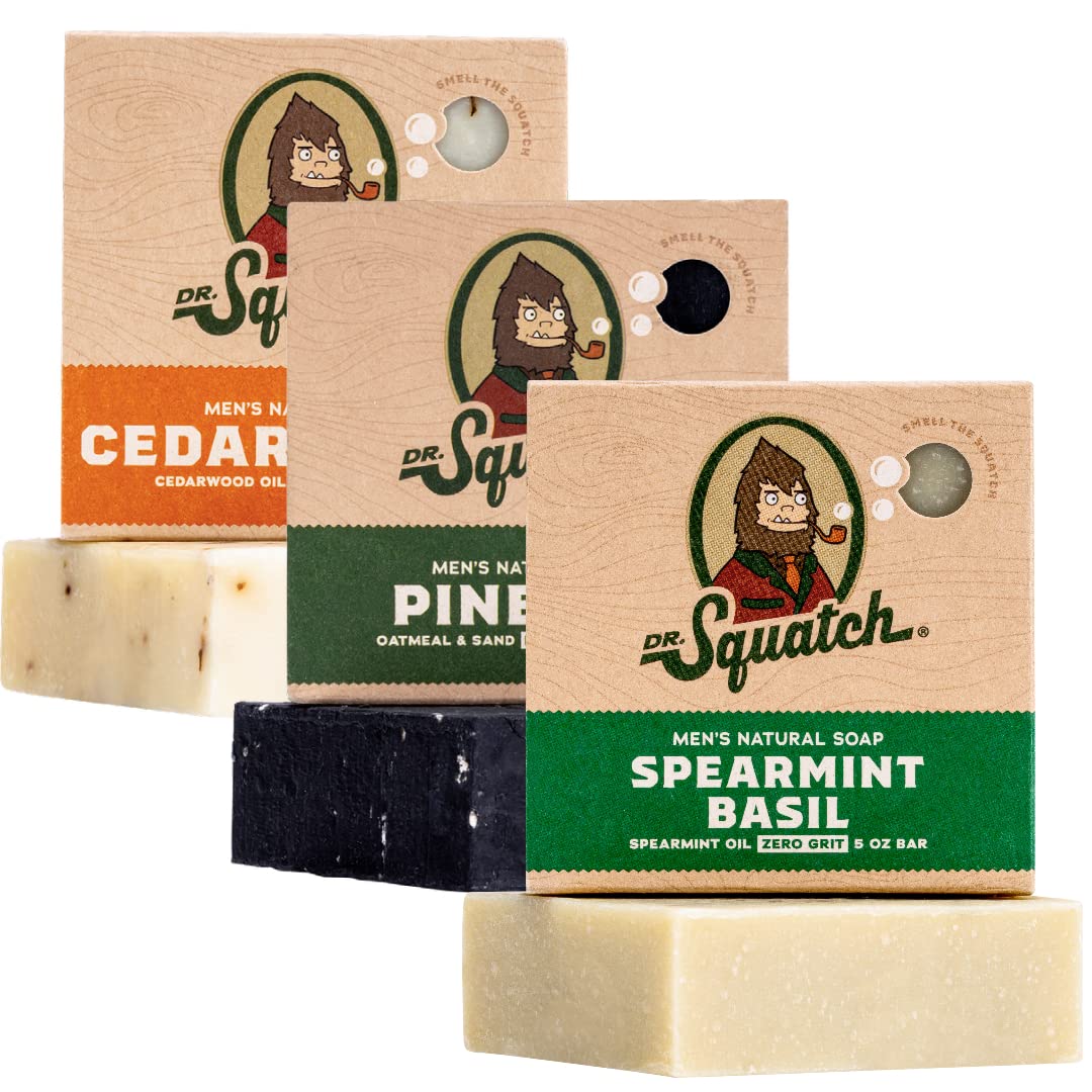 Dr. Squatch Men's Natural Bar Soap from Moisturizing Soap Made from Natural Oils - Cold Process Soap with No Harsh Chemicals - Wood Barrel Bourbon, Fresh Falls, Birchwood Breeze (3 Pack)