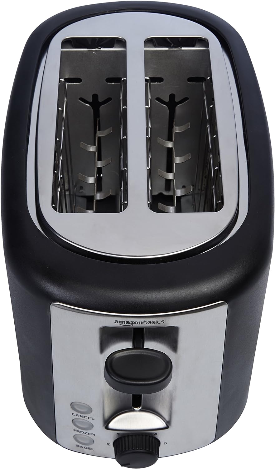 Amazon Basics 2 Slice Extra Wide Slot Toaster with Bagel Function, Removable Crumb Tray, 6 Browning Settings, Frozen Food Setting, Cancel Button, 900W, Black & Silver.