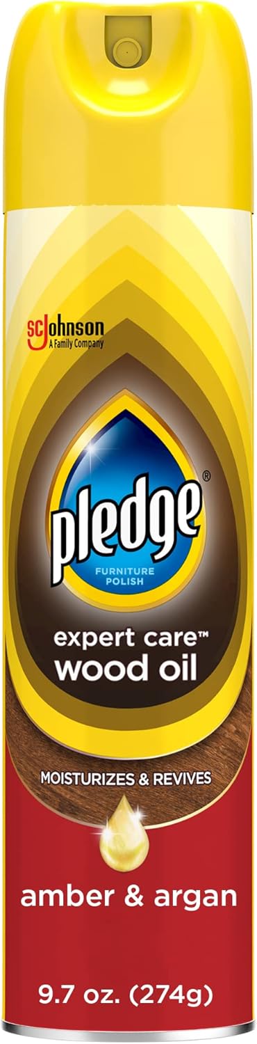 Pledge Moisturizing Oil Spray, Amber & Argan Scent, Nourishes, Protects and Revitalizes Furniture, 9.7 oz