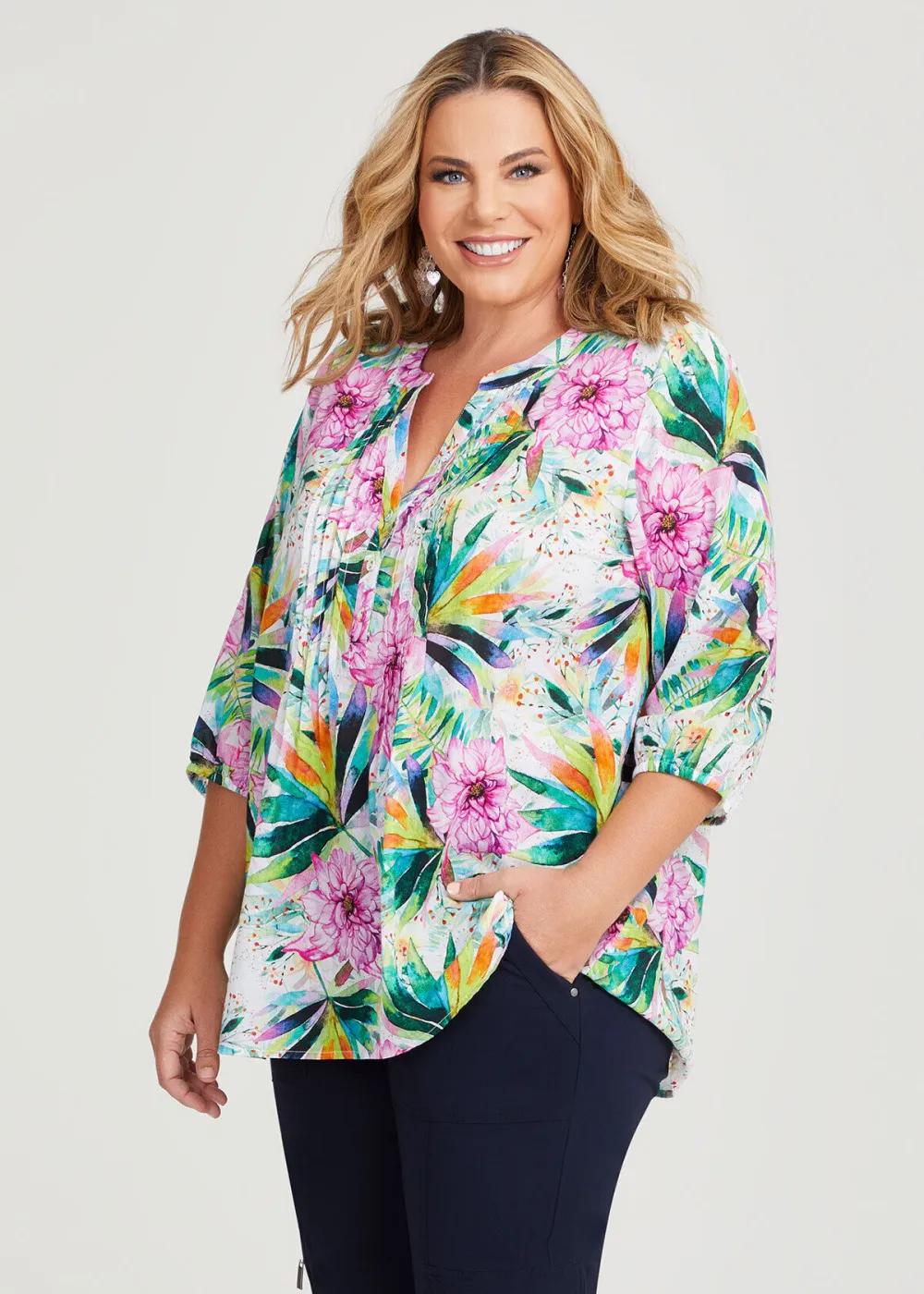 Cotton Tropics Pintuck Top
