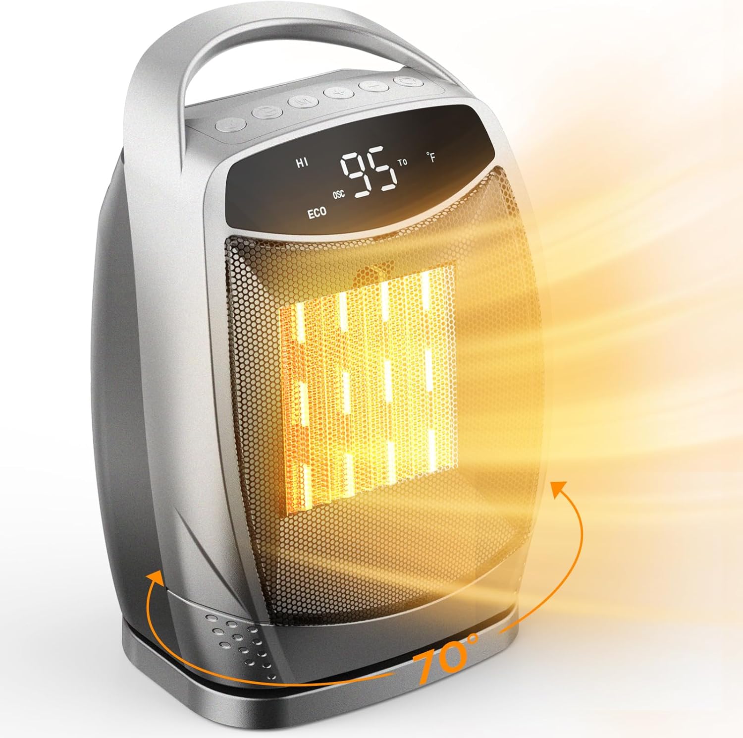 GiveBest Portable Electric Space Heater with Thermostat, 1500W/750W Safe and Quiet Ceramic Heater Fan, Heat Up 200 Square Feet for Office Room Desk Indoor Use, Silver