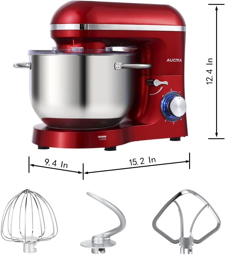 Aucma Stand Mixer,6.5-QT 660W 6-Speed Tilt-Head Food Mixer, Kitchen Electric Mixer with Dough Hook, Wire Whip & Beater (6.5QT, Black)