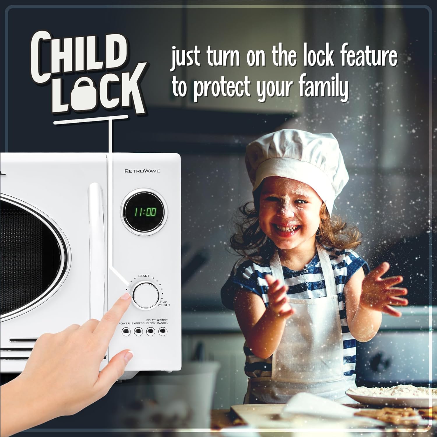 Nostalgia Retro Compact Countertop Microwave Oven - 0.7 Cu. Ft. - 700-Watts with LED Digital Display - Child Lock - Easy Clean Interior - Aqua