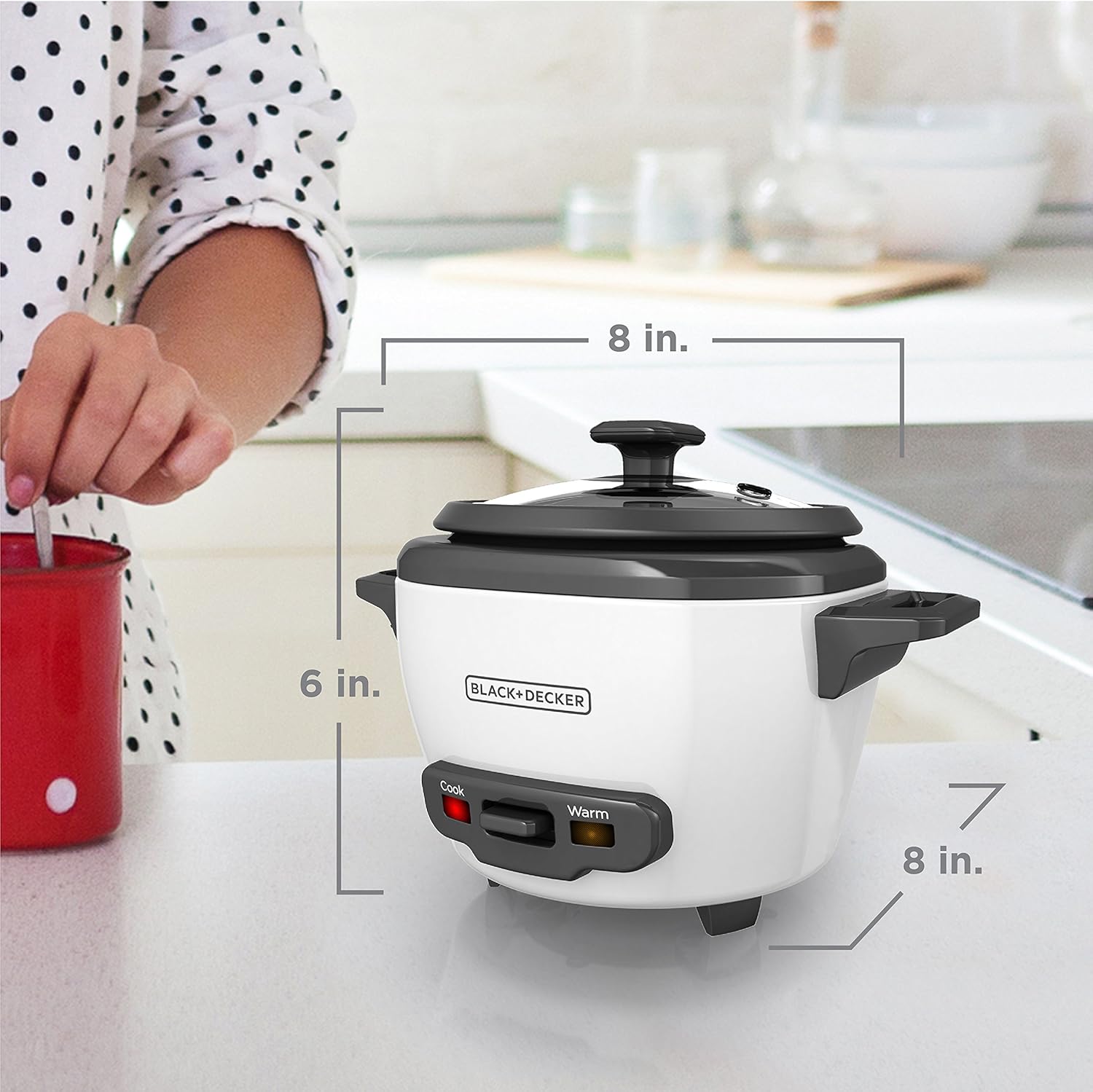 BLACK+DECKER 6-Cup Rice Cooker, RC506, 3-cup Uncooked Rice, Steaming Basket, Removable Non-Stick Bowl, One Touch