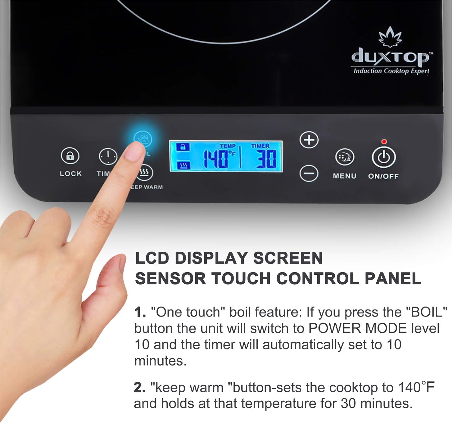 Duxtop Portable Induction Cooktop, Countertop Burner Induction Hot Plate with LCD Sensor Touch 1800 Watts, Silver 9600LS/BT-200DZ