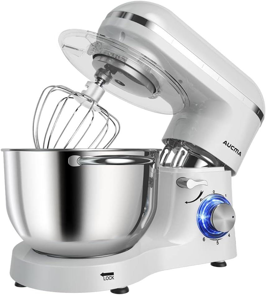 Aucma Stand Mixer,6.5-QT 660W 6-Speed Tilt-Head Food Mixer, Kitchen Electric Mixer with Dough Hook, Wire Whip & Beater (6.5QT, Black)