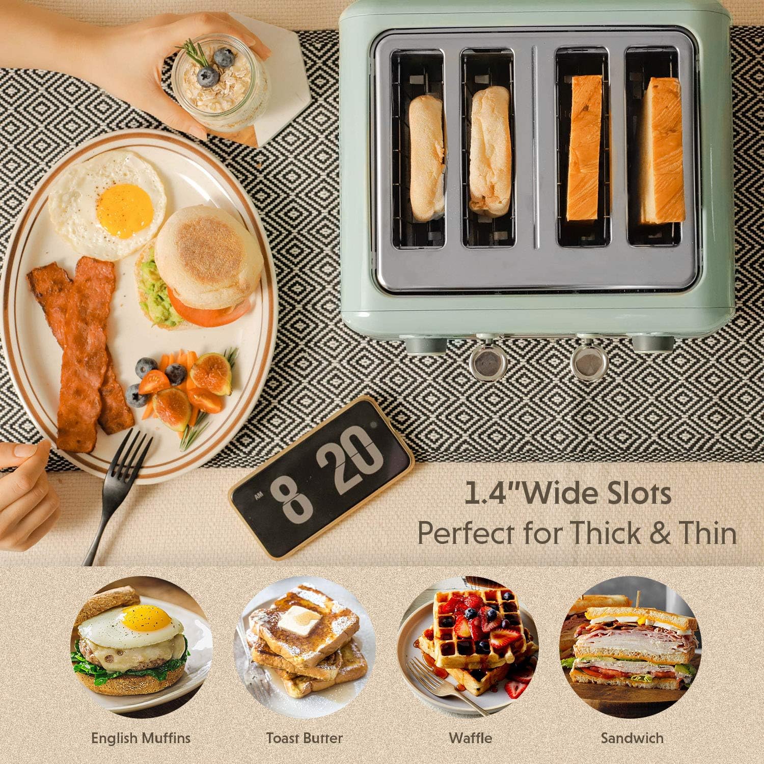 BUYDEEM DT620 2-Slice Toaster, Extra Wide Slots, Retro Stainless Steel with High Lift Lever, Bagel and Muffin Function, Removal Crumb Tray, 7-Shade Settings,Stainless Steel