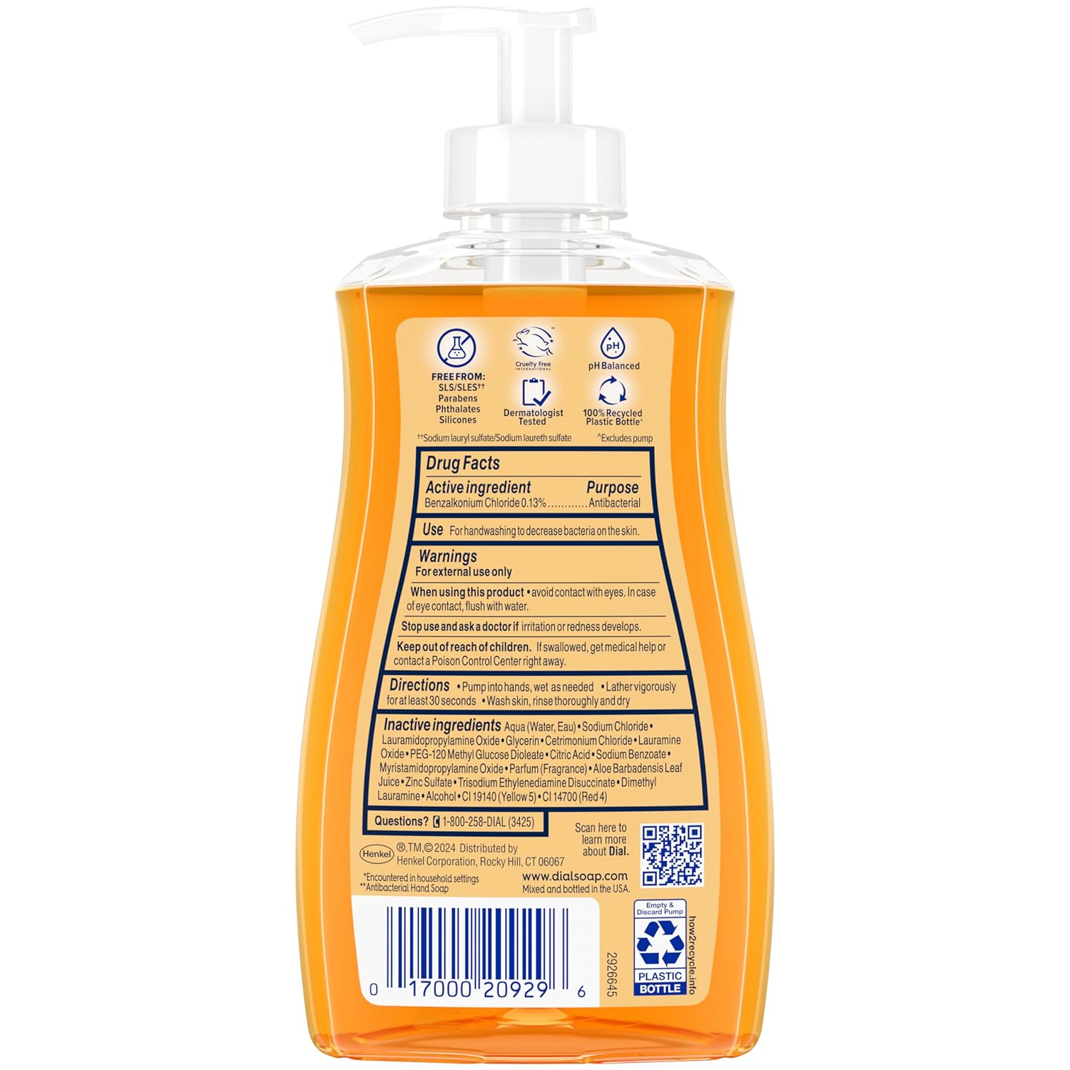 Dial Antibacterial Liquid Hand Soap, Spring Water, 11 fl oz (Pack of 4)