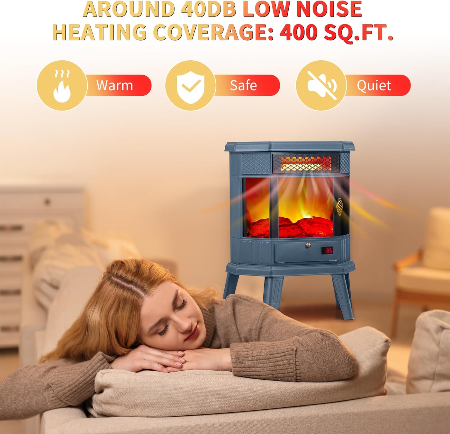 RealSmart Electric Fireplace Heater 22 in Freestanding Fireplace Stove Infrared Fireplace with 3D Flame Effect Remoted Control, Timer, Overheating Protection (Gray)