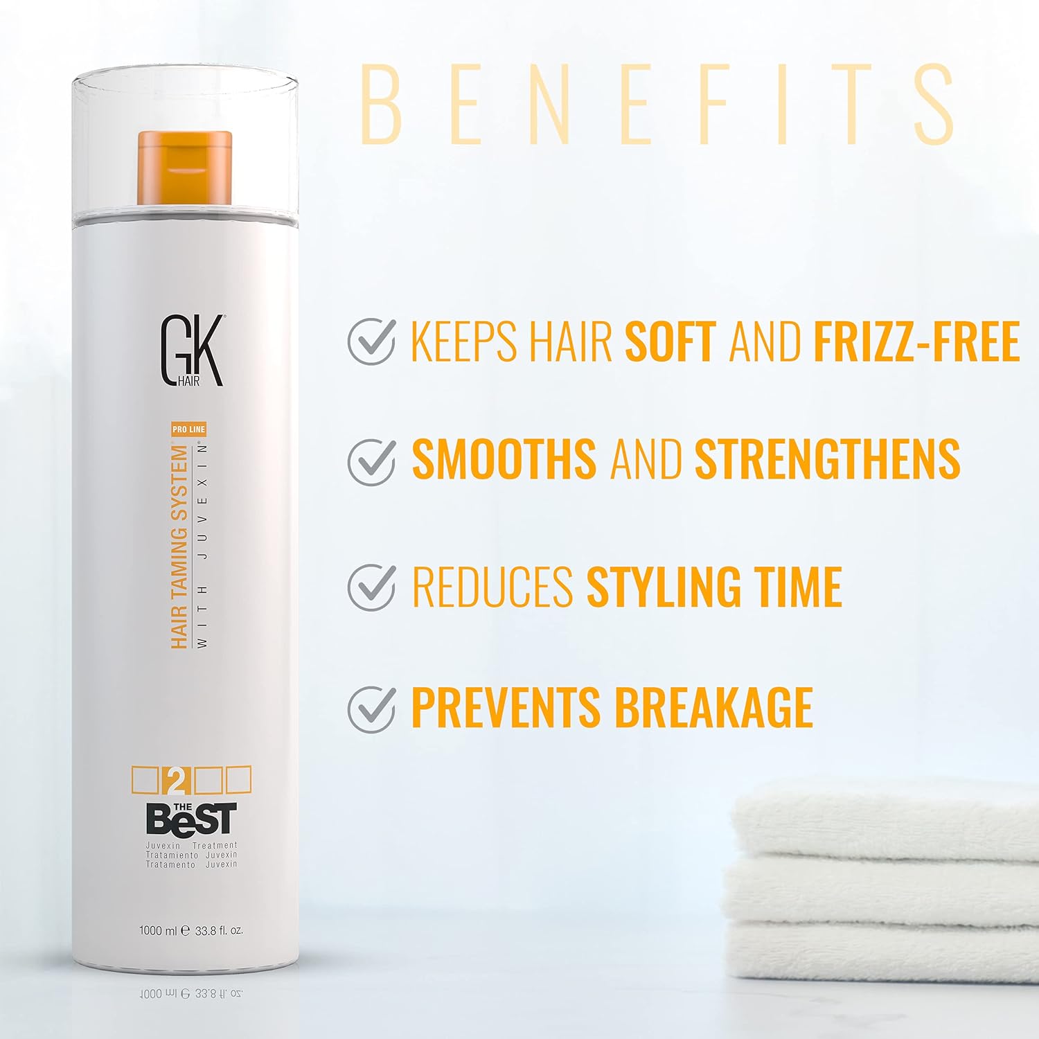 GK HAIR Global Keratin The Best (3.4 Fl Oz/100ml) Smoothing Keratin Hair Treatment - Professional Brazilian Complex Blowout Straightening For Silky Smooth & Frizz Free Hair