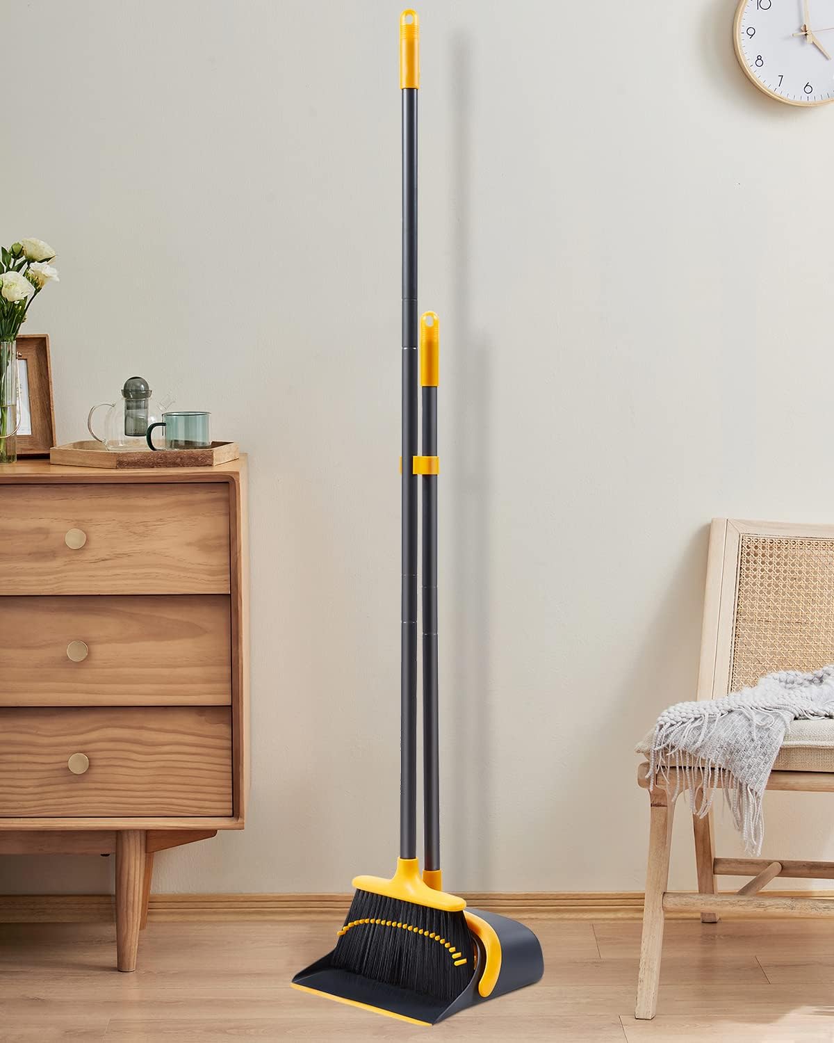 Broom with Dustpan Combo Set, Upgrade Broom and Dustpan Set for Home, 52'' Long Handle Broom and Dustpan Set, Standing Dustpan and Broom for Kitchen Office Lobby Floor