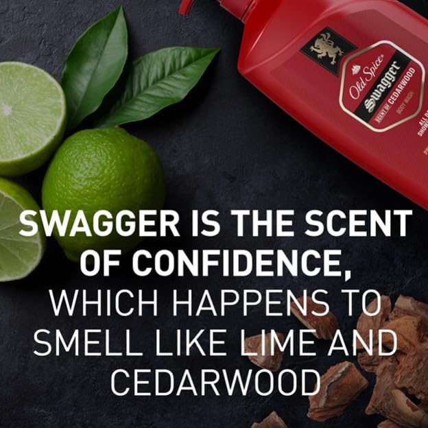 Old Spice Body Wash for Men, 24/7 Shower Fresh with Lasting Scent, Red Collection, Swagger with Cedarwood Scent, 24 fl oz (Pack of 2)